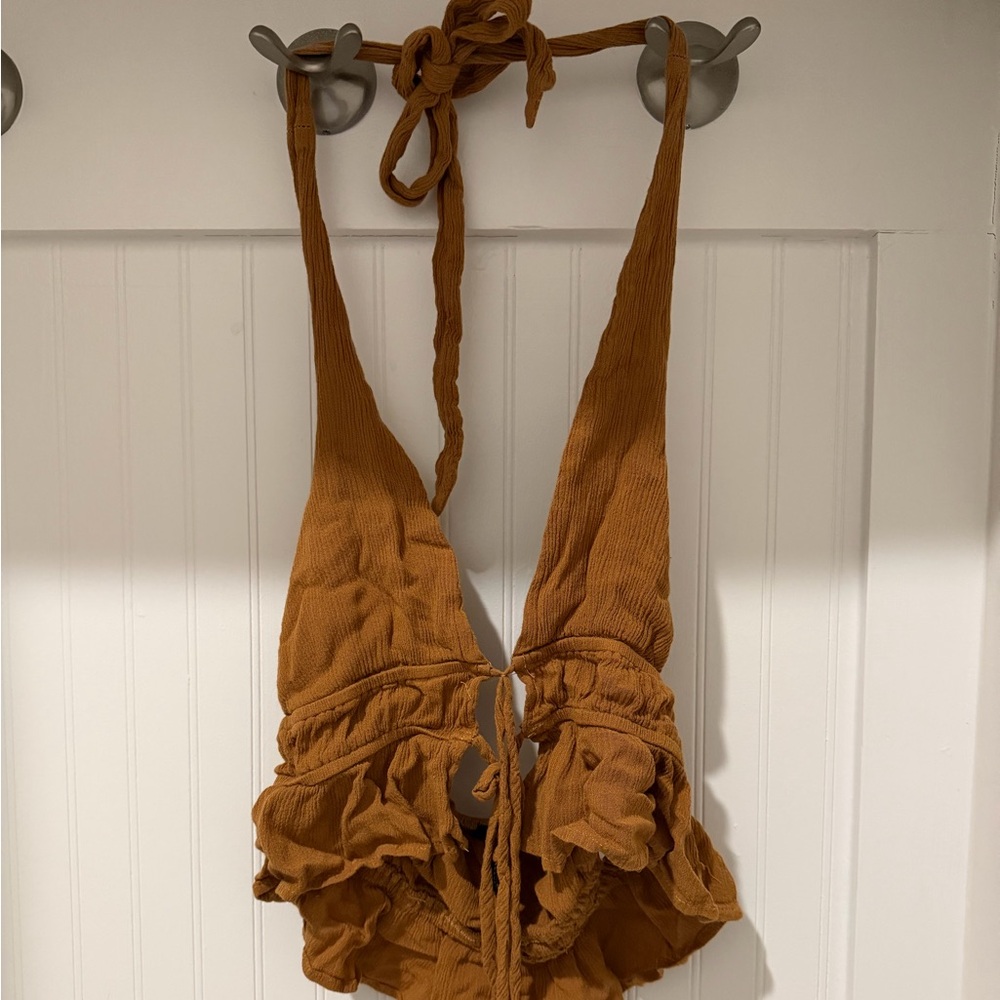 Rust Orange Ruffled Halter Top